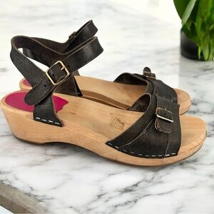 Swedish Hasbeens Black Leather Strappy Sandals